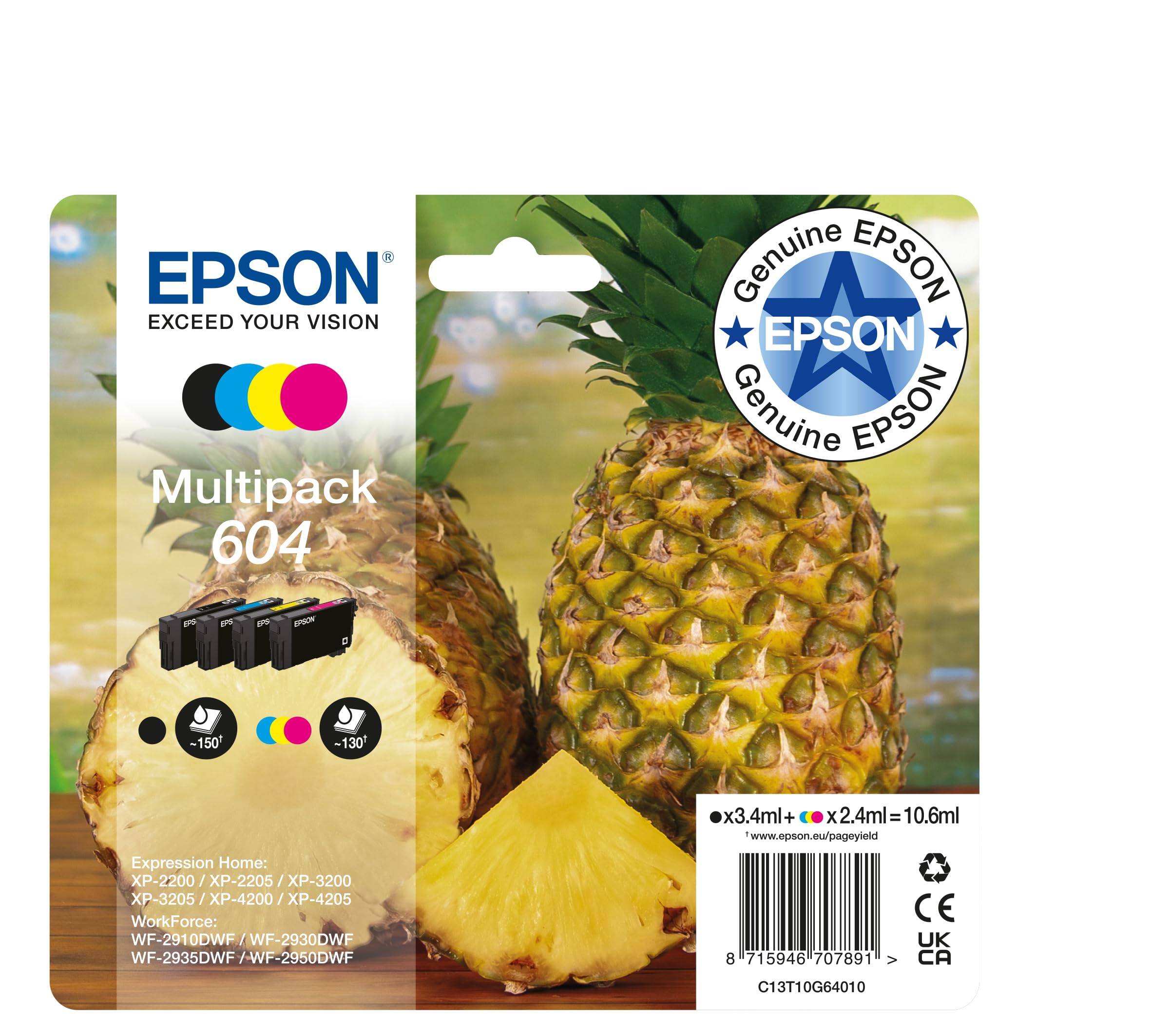Amazon.co.jp: Epson 604 パイナップル 純正マルチパック 4色インク